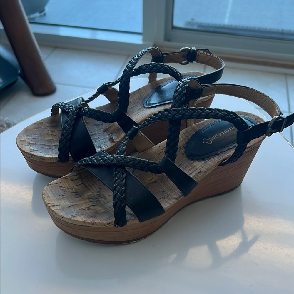 Black Strappy BareTrap Wedge Sandals